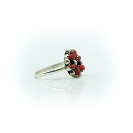 Navajo Coral Flower Ring in Sterling Silver