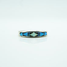 Load image into Gallery viewer, Zuni Synthesized Opal and Onyx Mosaic Inlay Ring in Sterling Silver
