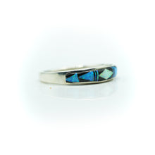 Load image into Gallery viewer, Zuni Synthesized Opal and Onyx Mosaic Inlay Ring in Sterling Silver
