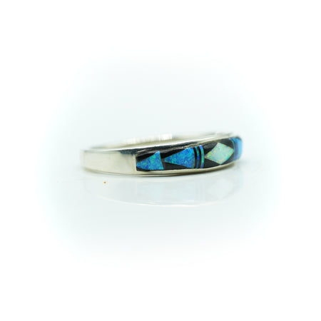 Zuni Synthesized Opal and Onyx Mosaic Inlay Ring in Sterling Silver