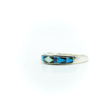 Load image into Gallery viewer, Zuni Synthesized Opal and Onyx Mosaic Inlay Ring in Sterling Silver
