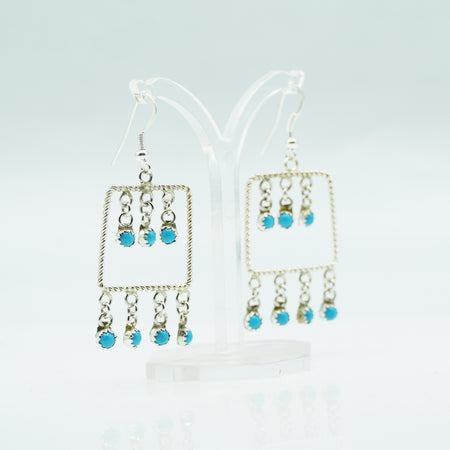 Zuni Hanging Turquoise Earrings – Sterling Silver