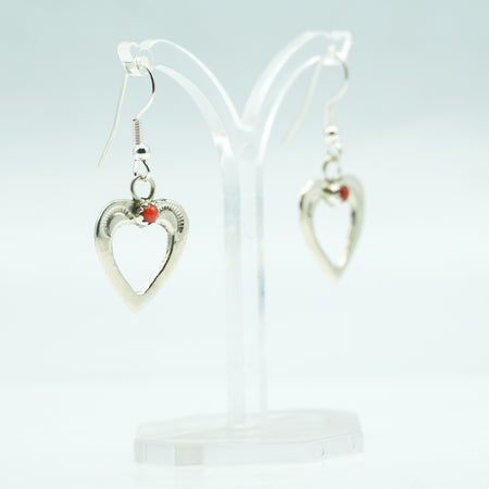 Zuni Sterling Silver Heart Earrings with Coral