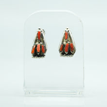 Load image into Gallery viewer, Zuni Sterling Silver &amp; Coral Cluster Earrings
