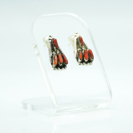 Zuni Sterling Silver & Coral Cluster Earrings