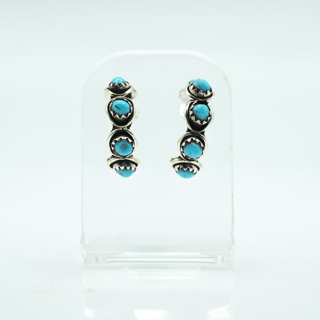 Zuni Sterling Silver Turquoise Hoop Earrings