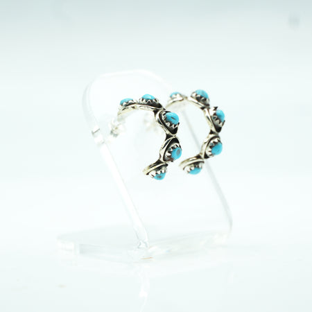 Zuni Sterling Silver Turquoise Hoop Earrings