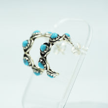 Load image into Gallery viewer, Zuni Sterling Silver Turquoise Hoop Earrings

