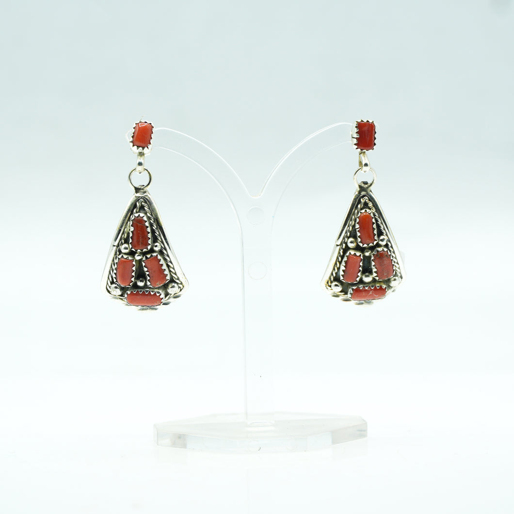 Zuni Sterling Silver Coral Drop Earrings