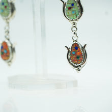 Load image into Gallery viewer, Zuni Sterling Silver Multi-Stone Mosaic Inlay Dangle Earrings
