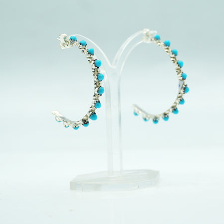 Zuni Sterling Silver Petit Point Turquoise Hoop Earrings