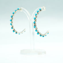 Load image into Gallery viewer, Zuni Sterling Silver Petit Point Turquoise Hoop Earrings
