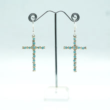 Load image into Gallery viewer, Zuni Sterling Silver &amp; Turquoise Cross Dangle Earrings
