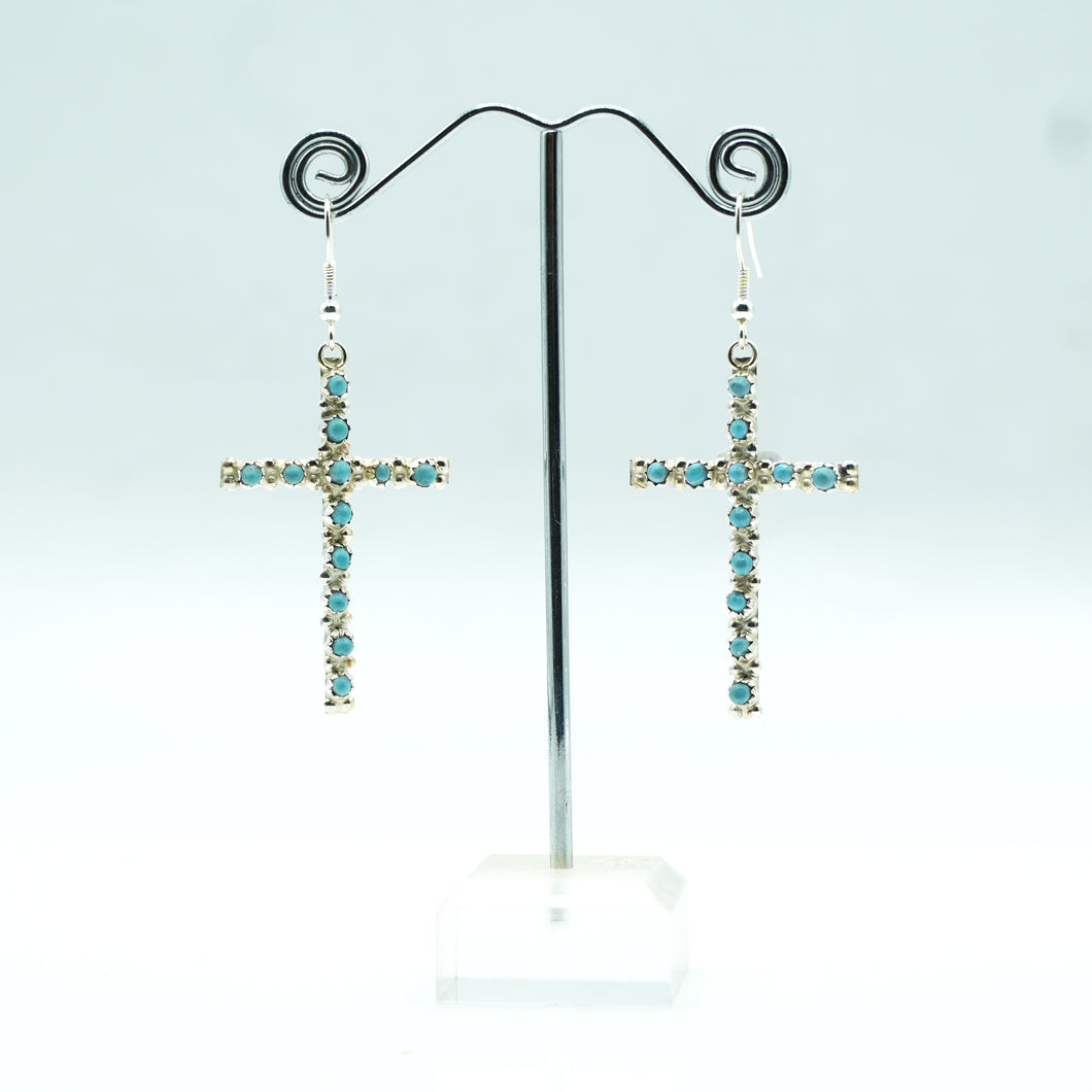 Zuni Sterling Silver & Turquoise Cross Dangle Earrings
