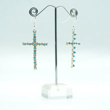 Load image into Gallery viewer, Zuni Sterling Silver &amp; Turquoise Cross Dangle Earrings
