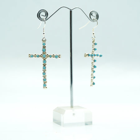 Zuni Sterling Silver &amp; Turquoise Cross Dangle Earrings