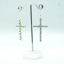 Load image into Gallery viewer, Zuni Sterling Silver &amp; Turquoise Cross Dangle Earrings
