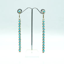 Load image into Gallery viewer, Zuni Sterling Silver Long Turquoise Bar Earrings
