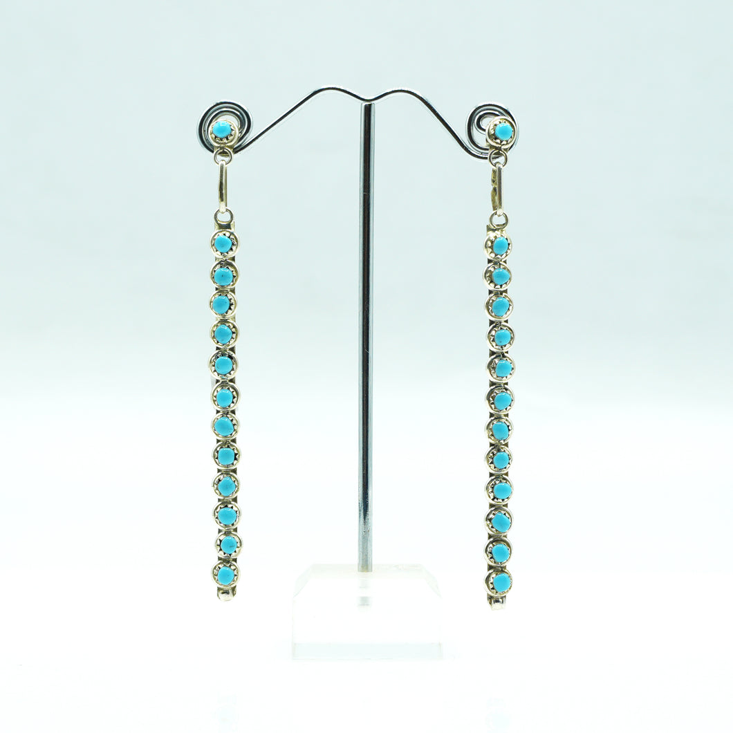 Zuni Sterling Silver Long Turquoise Bar Earrings