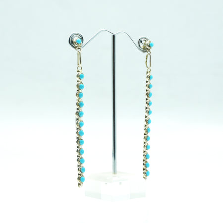 Zuni Sterling Silver Long Turquoise Bar Earrings