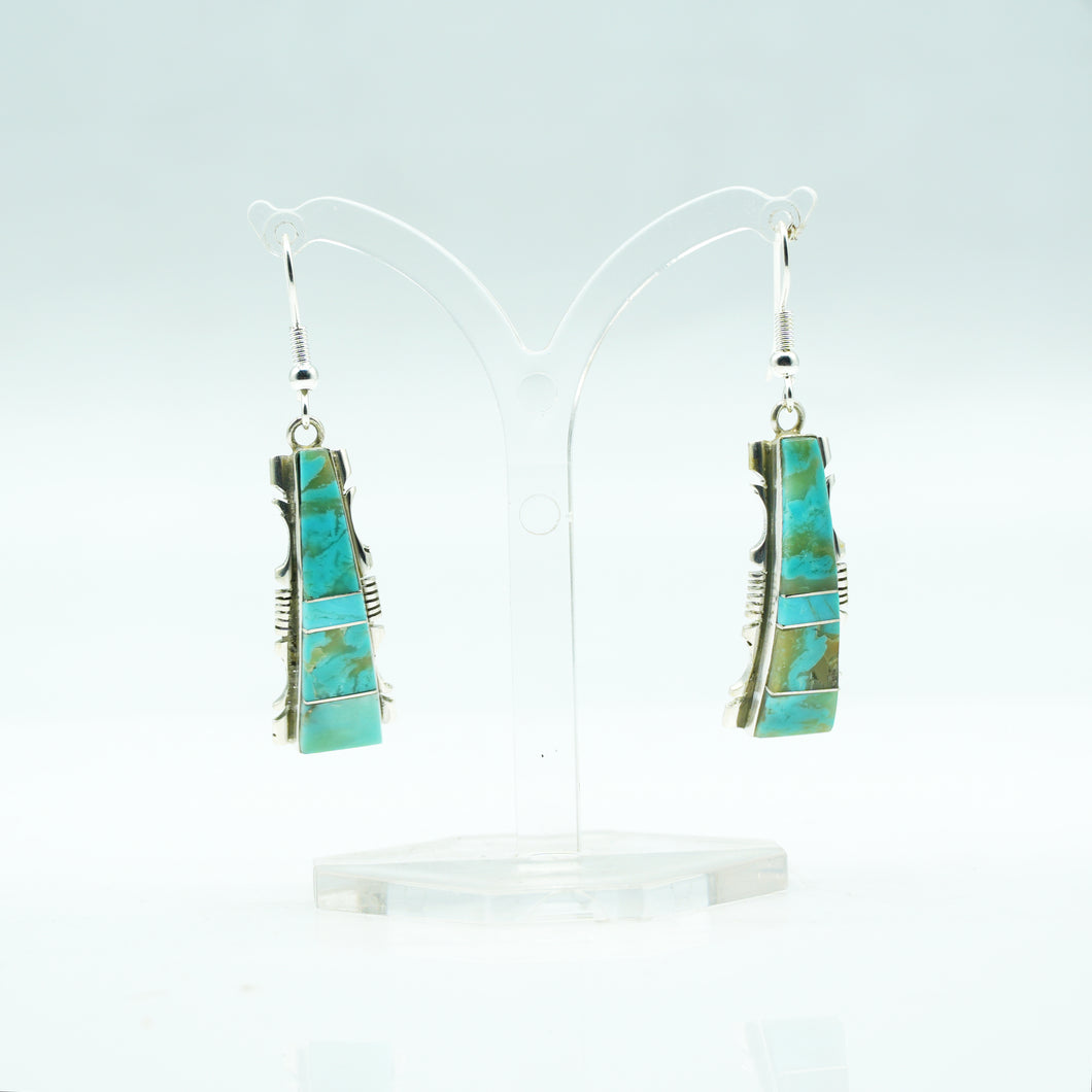 Zuni Sterling Silver Turquoise Inlay Dangle Earrings