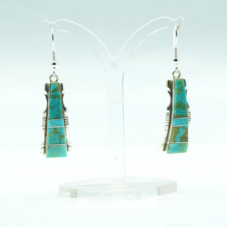 Zuni Sterling Silver Turquoise Inlay Dangle Earrings