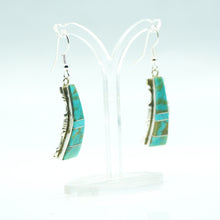 Load image into Gallery viewer, Zuni Sterling Silver Turquoise Inlay Dangle Earrings
