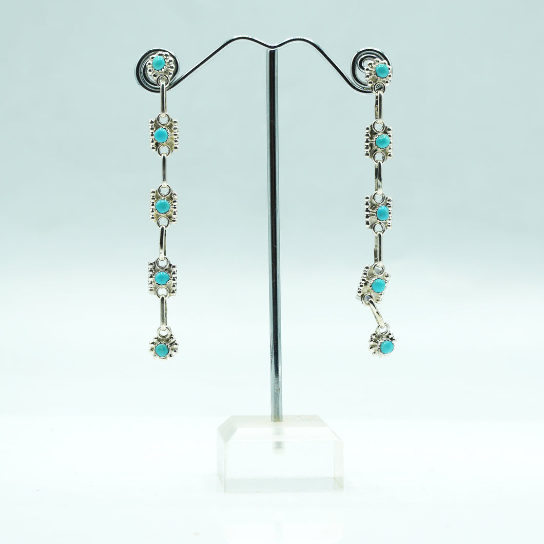 Zuni Sterling Silver Linked Turquoise Dangle Earrings