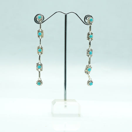 Zuni Sterling Silver Linked Turquoise Dangle Earrings