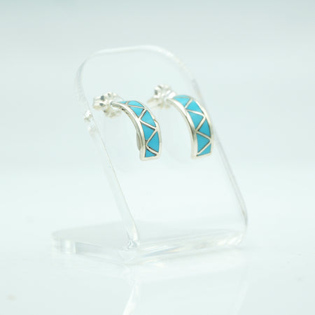 Zuni Sterling Silver Turquoise Inlay Hoop Earrings