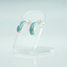 Load image into Gallery viewer, Zuni Sterling Silver Turquoise Inlay Hoop Earrings

