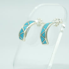 Load image into Gallery viewer, Zuni Sterling Silver Turquoise Inlay Hoop Earrings
