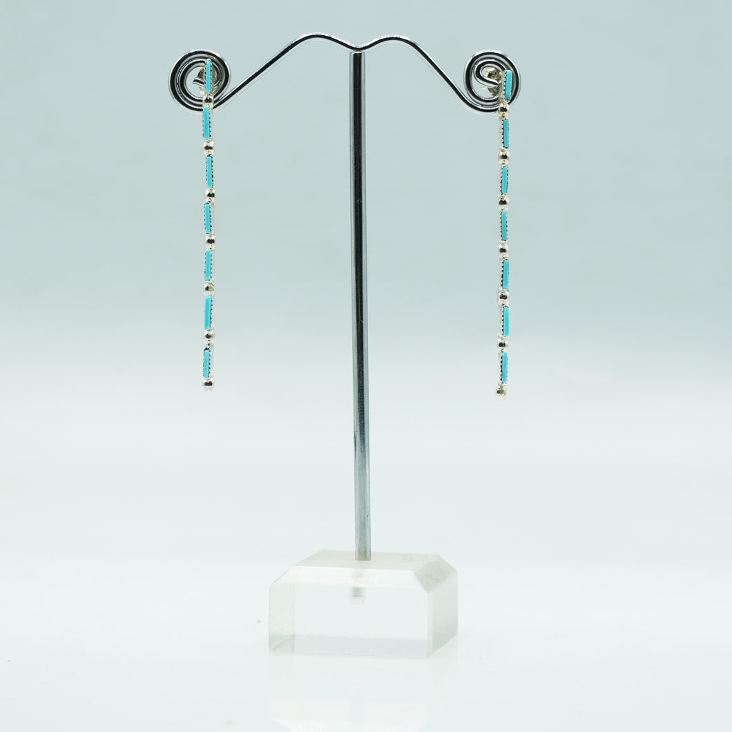 Zuni Sterling Silver Turquoise Needlepoint Dangle Earrings