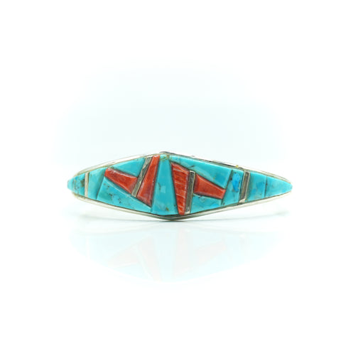 Navajo Sterling Silver Turquoise & Spiny Oyster Inlay  Bracelet