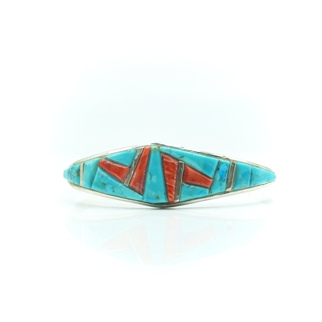 Navajo Sterling Silver Turquoise & Spiny Oyster Inlay  Bracelet