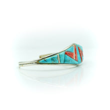 Load image into Gallery viewer, Navajo Sterling Silver Turquoise &amp; Spiny Oyster Inlay  Bracelet
