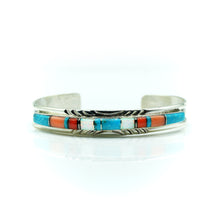 Load image into Gallery viewer, Zuni channeled inlay Sterling Silver bracelet
