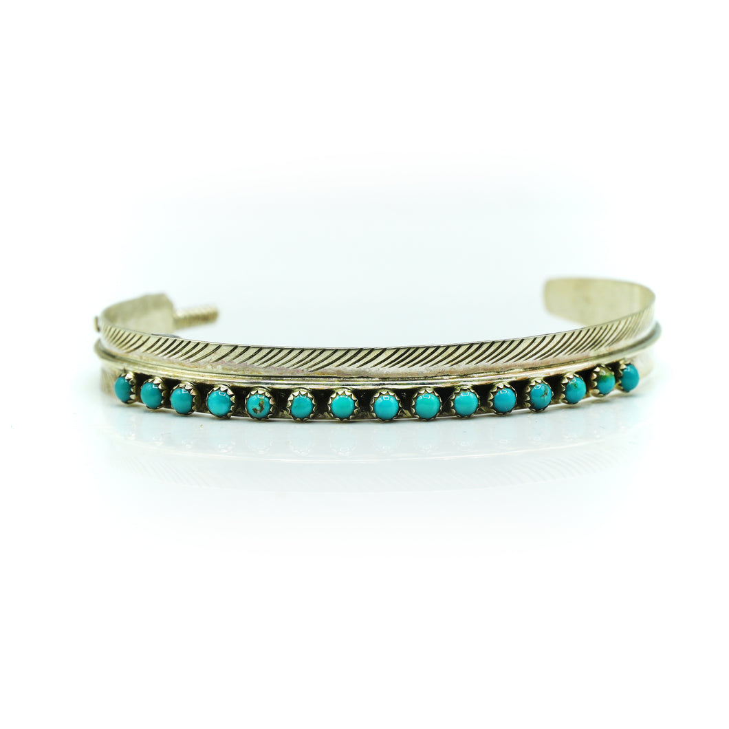 Zuni needlepoint feather bracelet with Turquoise in 925 silver
