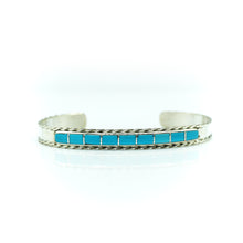Load image into Gallery viewer, Zuni Turquoise Channeled inlay 925 Silver bracelet
