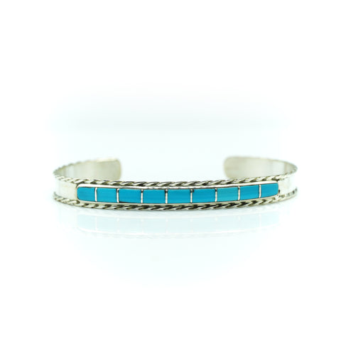Zuni Turquoise Channeled inlay 925 Silver bracelet