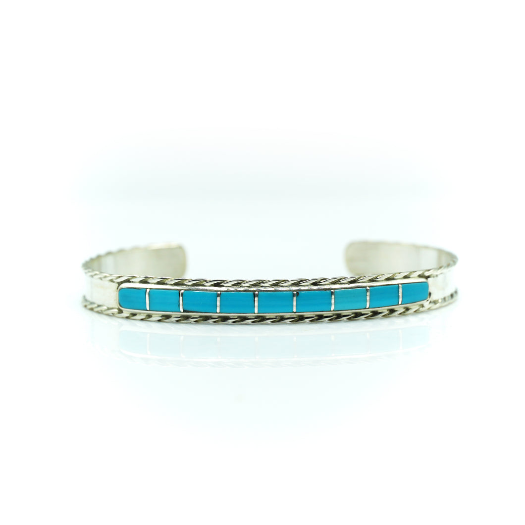 Zuni Turquoise Channeled inlay 925 Silver bracelet
