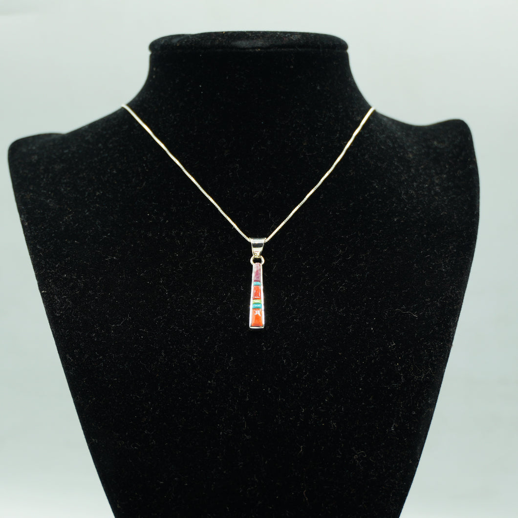 Zuni Sterling Silver Multi-Stone Inlay Tapered Pendant