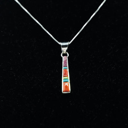 Zuni Sterling Silver Multi-Stone Inlay Tapered Pendant