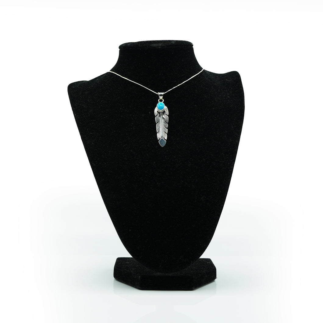 Zuni Sterling Silver Feather Necklace with Turquoise