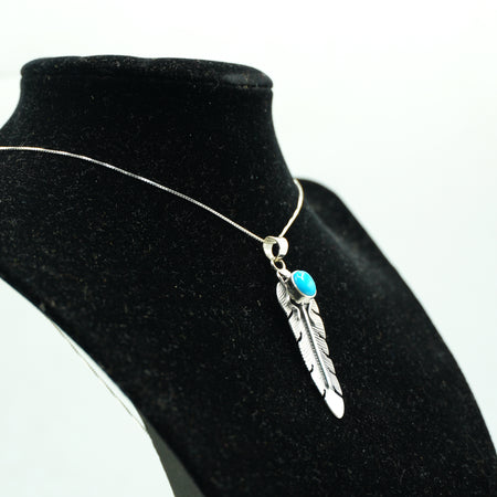 Zuni Sterling Silver Feather Necklace with Turquoise