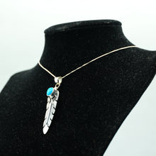 Load image into Gallery viewer, Zuni Sterling Silver Feather Necklace with Turquoise
