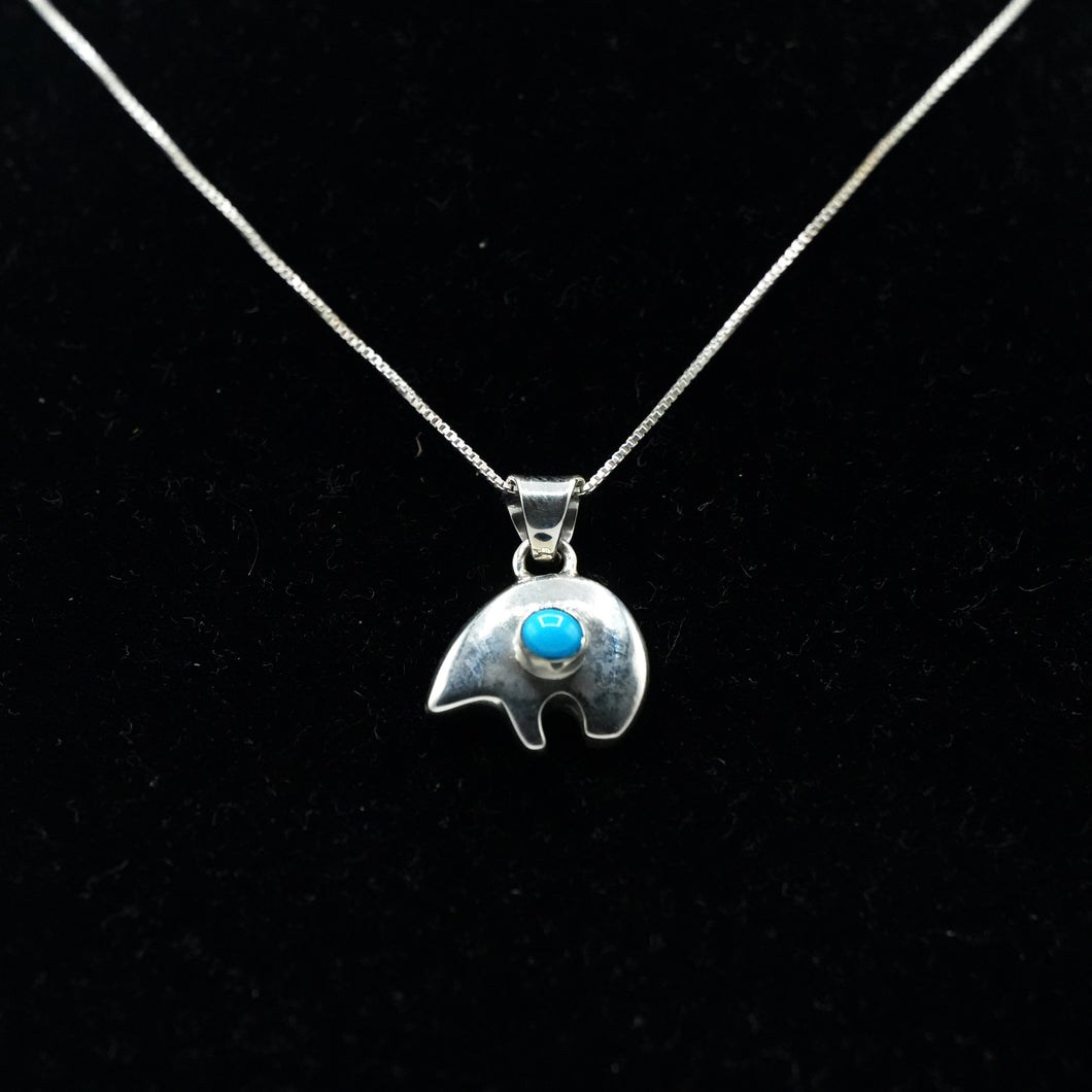 Zuni Turquoise Bear Necklace in sterling silver