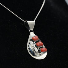Load image into Gallery viewer, Zuni Coral Feather Pendant in Sterling Silver
