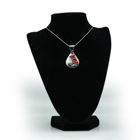 Zuni Coral Feather Pendant in Sterling Silver
