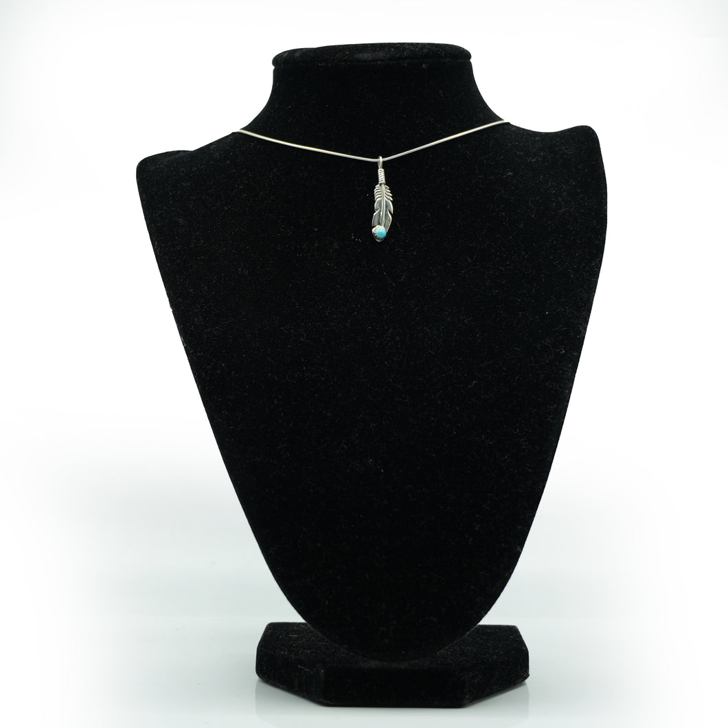 Zuni Turquoise Feather Necklace in Sterling Silver